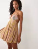 embellished bust cami cut out mini dress in yellow paisley print