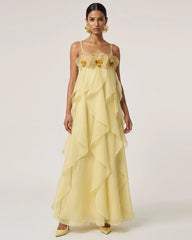 Orchid Embroidered Organza Maxi Dress - Light Yellow