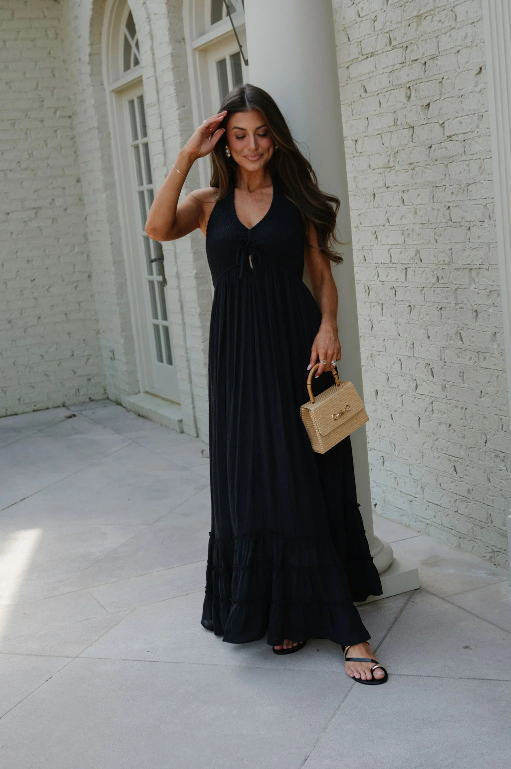 Greer Smocked Maxi Dress-Black