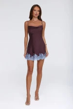 Evening Glow Satin Mini Dress Wine