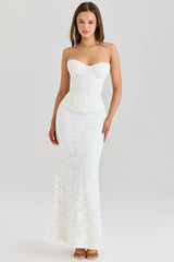 ivory lace corset maxi dress