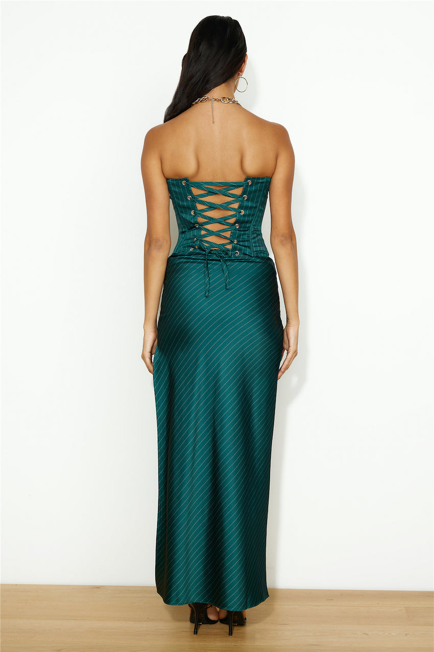 LIONESS Aniston Corset Green Pinstripe