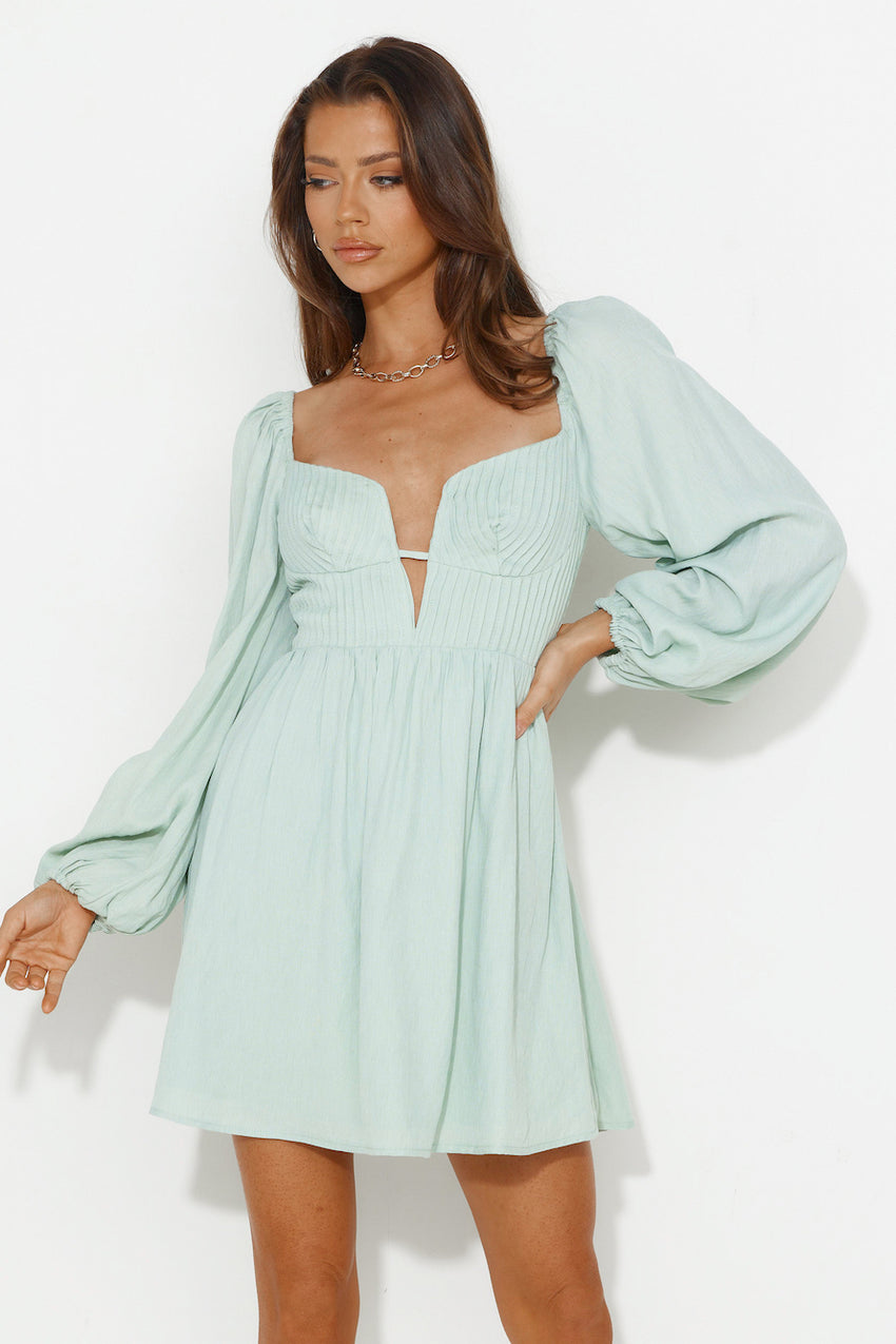 Dress To Express Long Sleeve Mini Dress Sage
