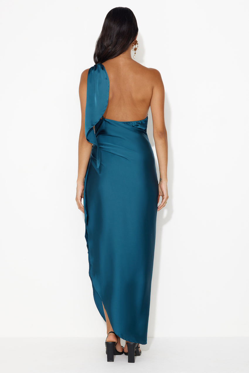 Make Her Move Satin Midi Dress Teal