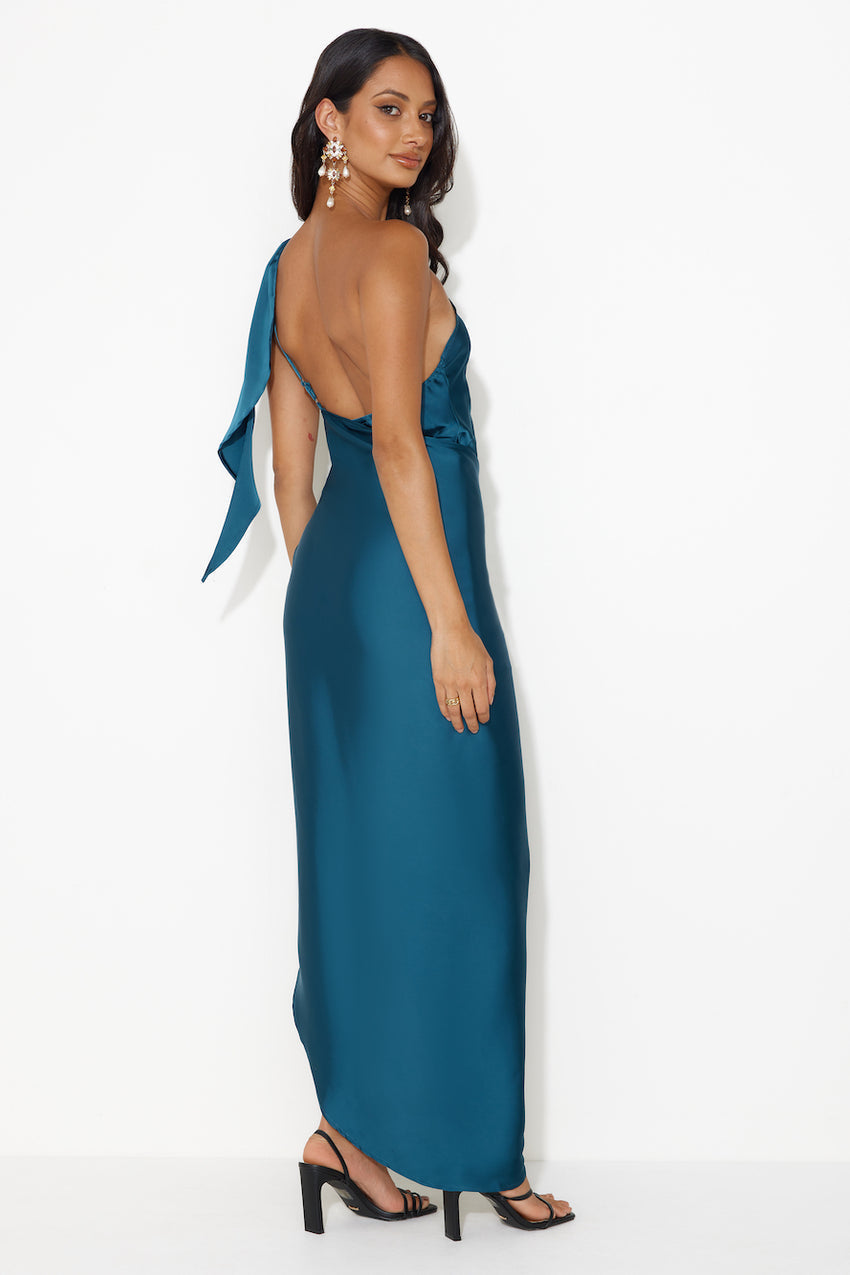 Make Her Move Satin Midi Dress Teal