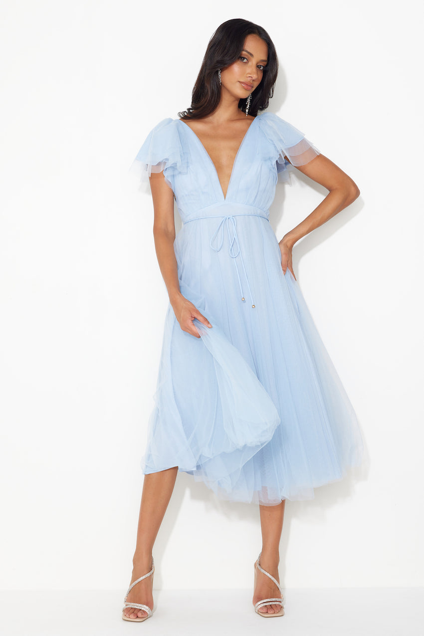Bells Are Ringing Tulle Midi Dress Blue