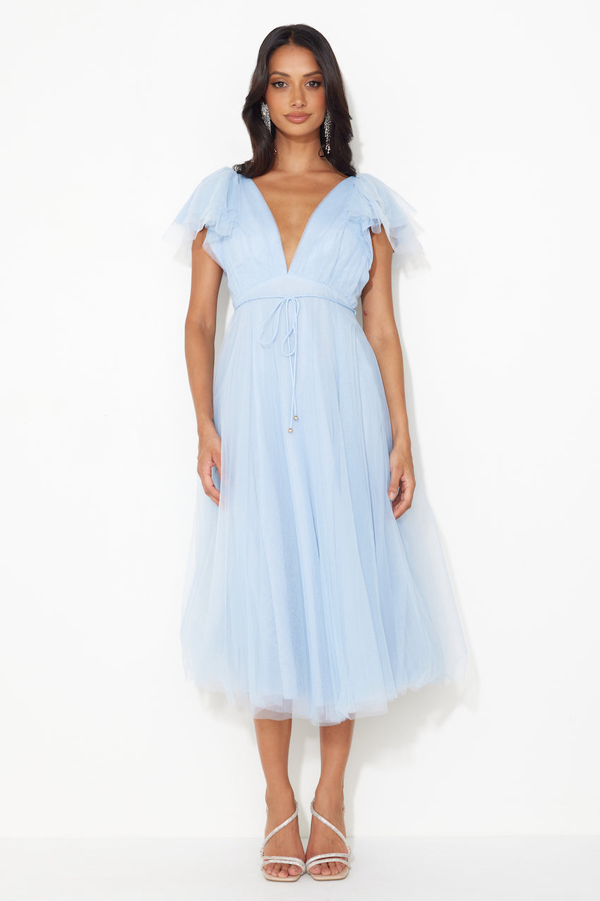 Bells Are Ringing Tulle Midi Dress Blue