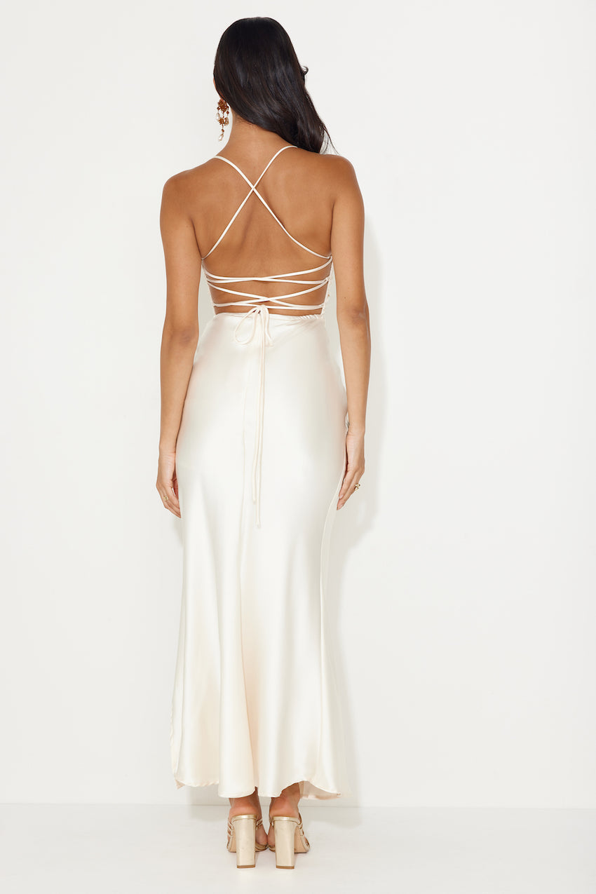 Best Friends Wedding Satin Midi Dress Champagne