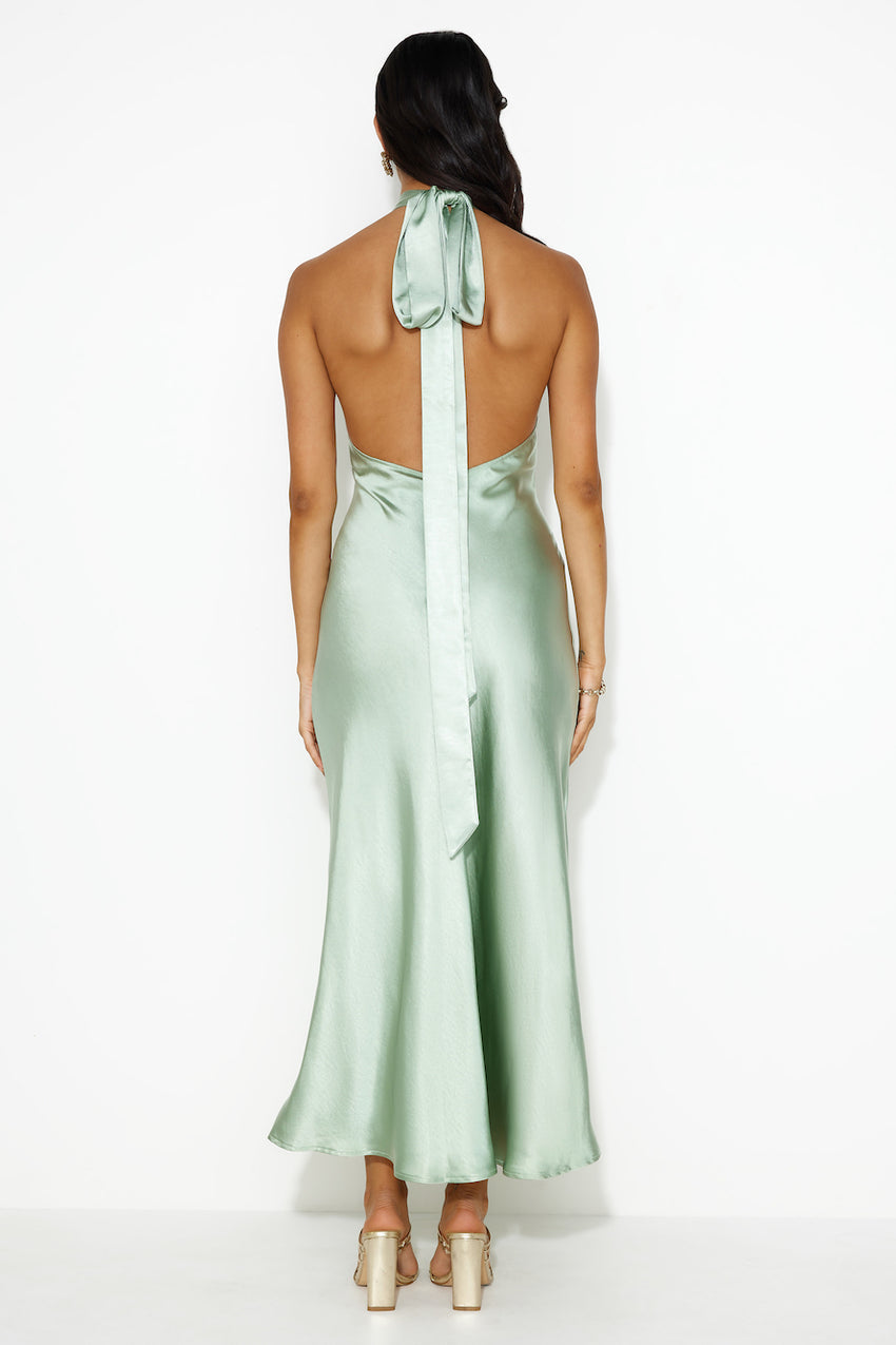 High Shine Nights Halter Satin Maxi Dress Sage