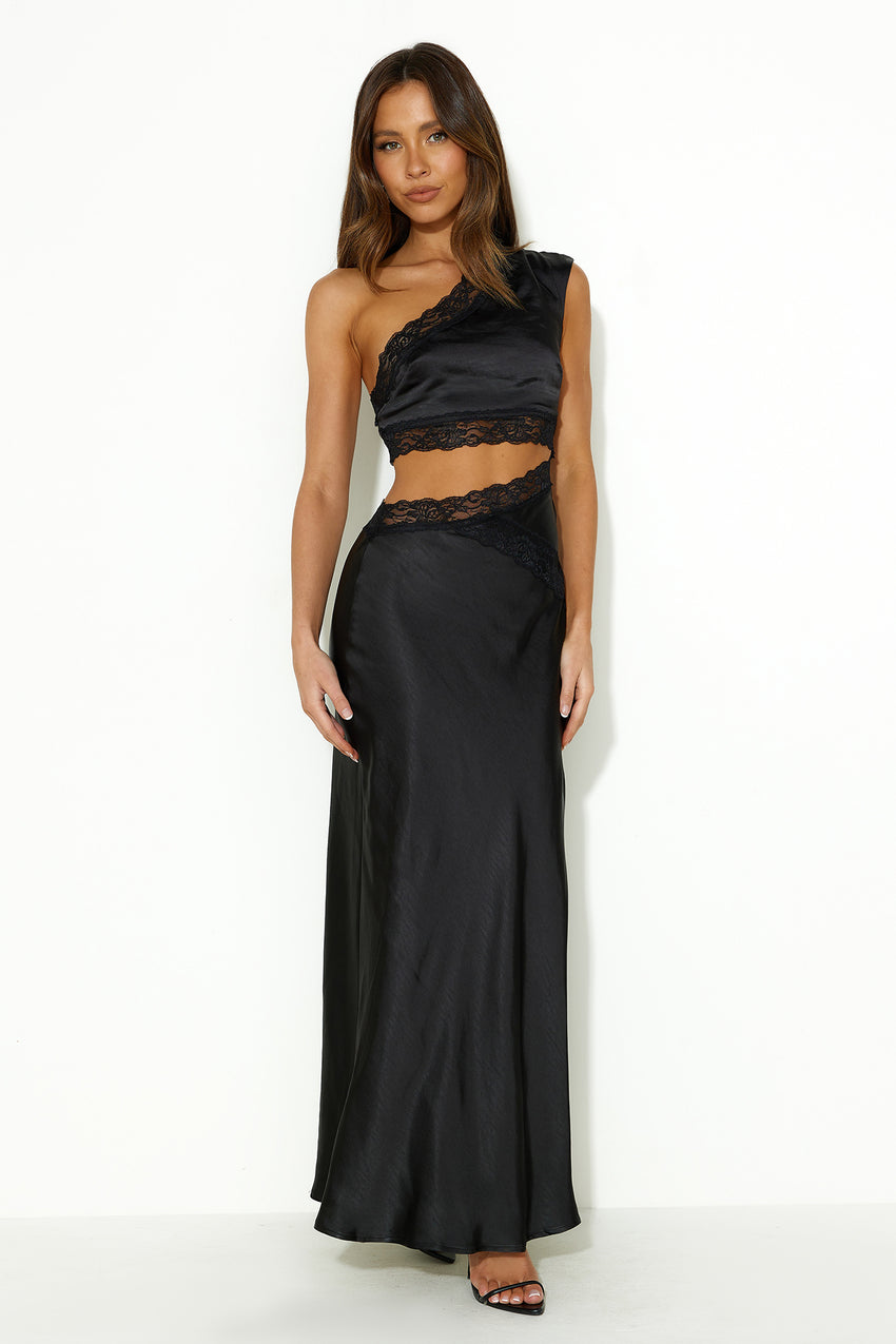 Intricate Love Satin Maxi Dress Black