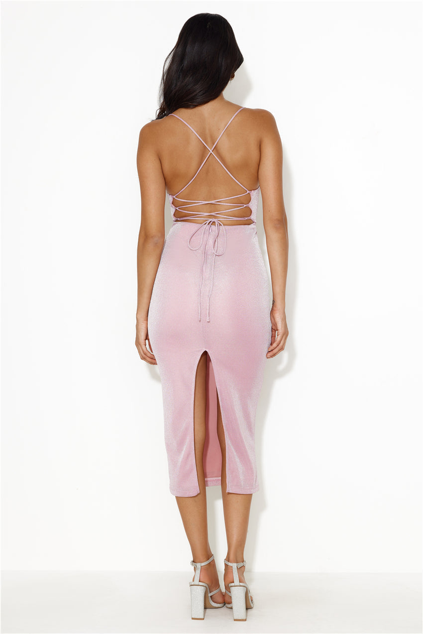 Be Your Example Glitter Midi Dress Pink