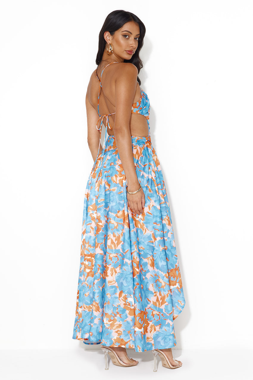 Lush Fields Midi Dress Blue