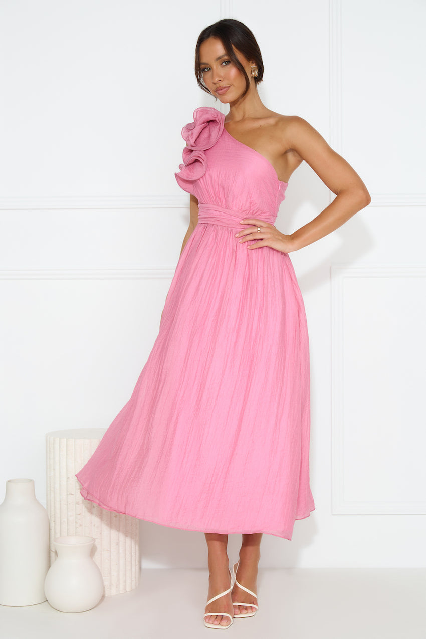 Find Out One Shoulder Midi Dress Pink