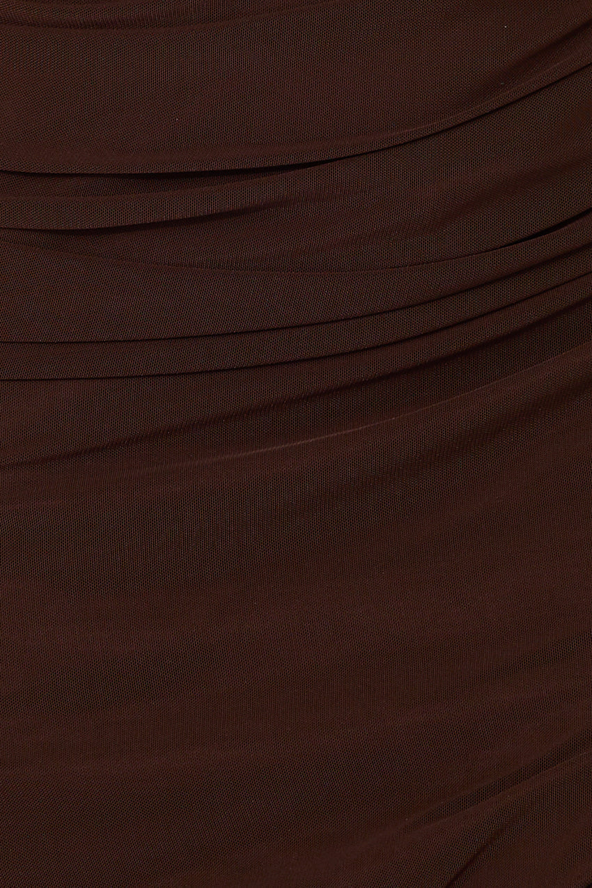 Midnight Enchantment Halter Mesh Midi Dress Brown