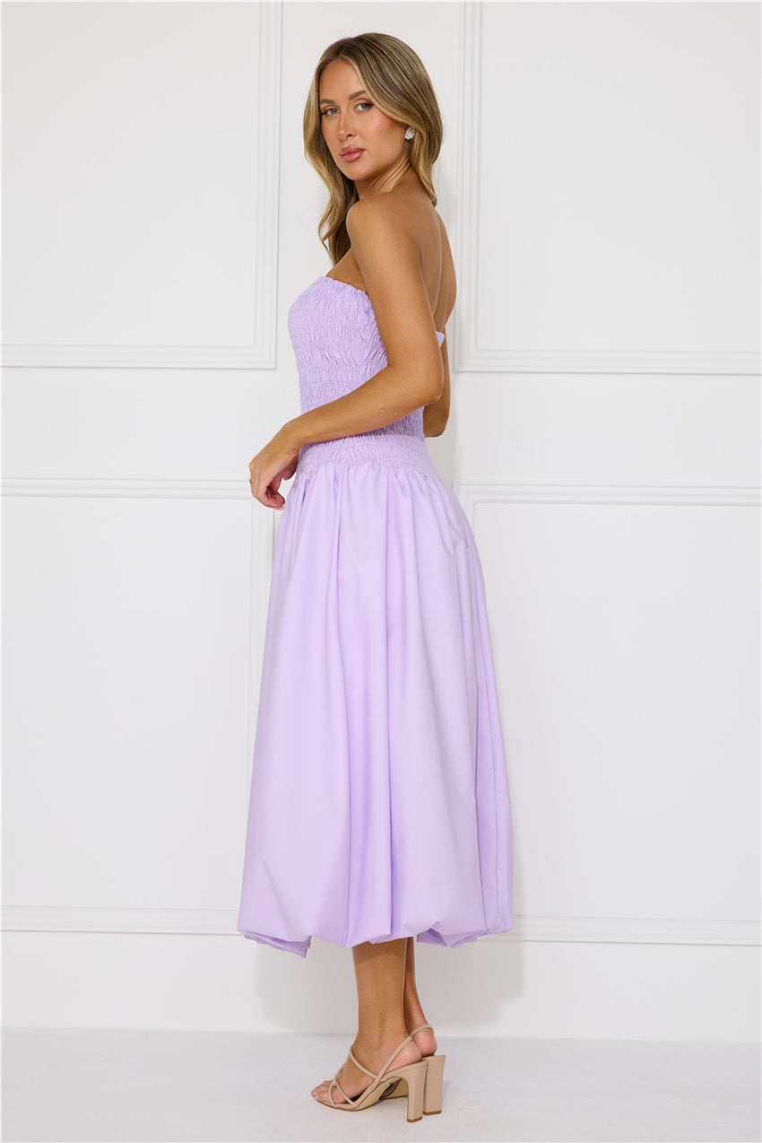Modern Girl Style Strapless Bubble Midi Dress Lilac