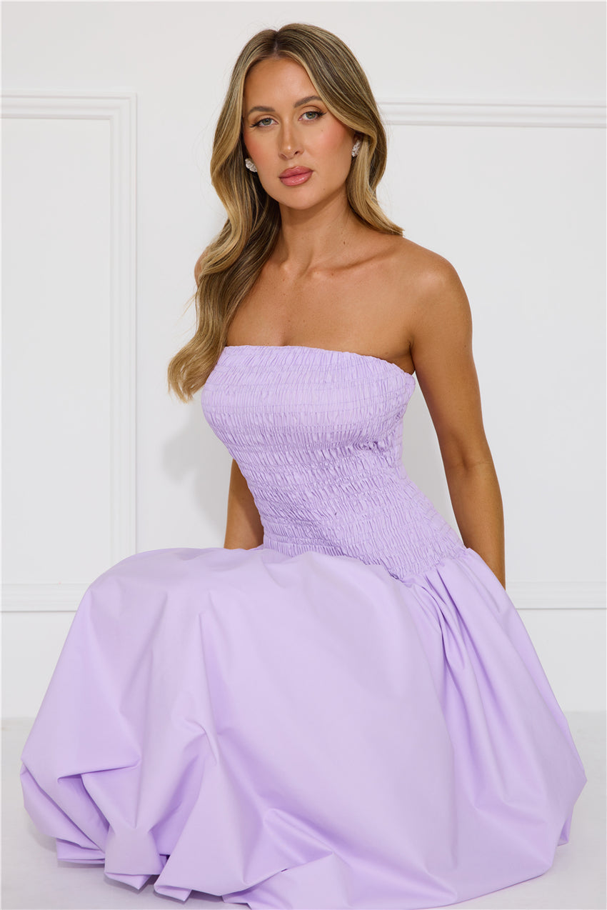 Modern Girl Style Strapless Bubble Midi Dress Lilac