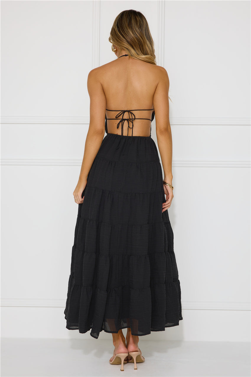 Beauty Retreat Halter Maxi Dress Black