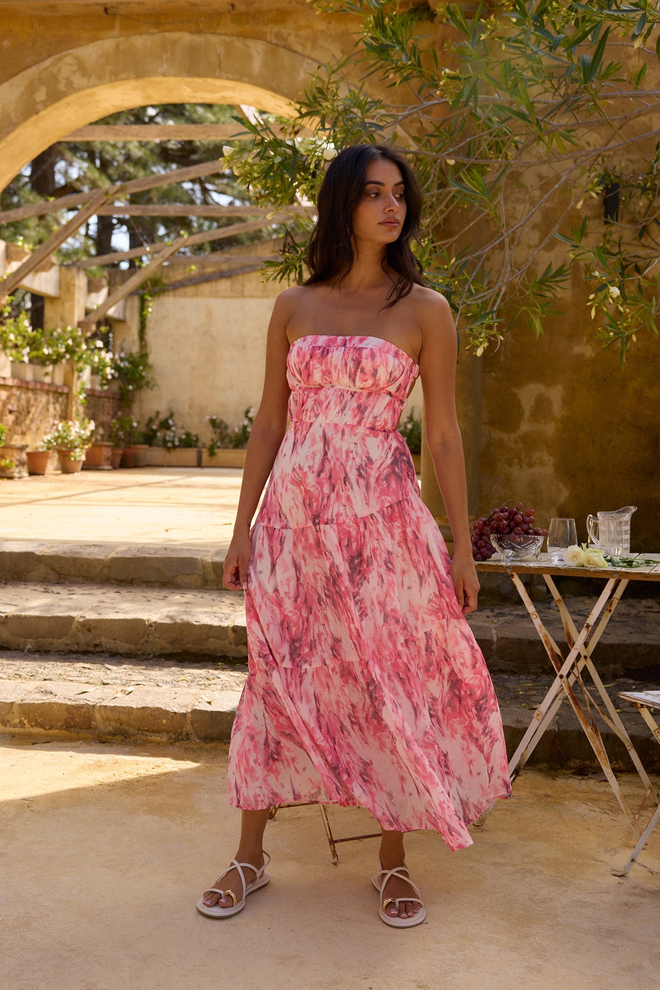 Floral Dreams Strapless Maxi Dress Pink