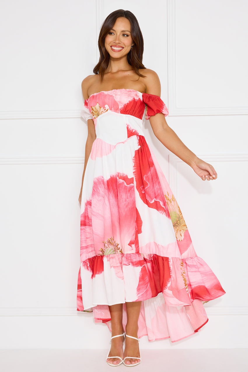 Luxe Narrative Off Shoulder Maxi Dress Pink