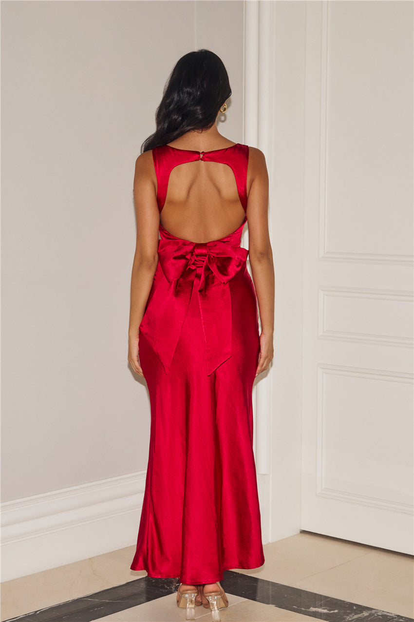 Electric Energy Satin Maxi Dress Red