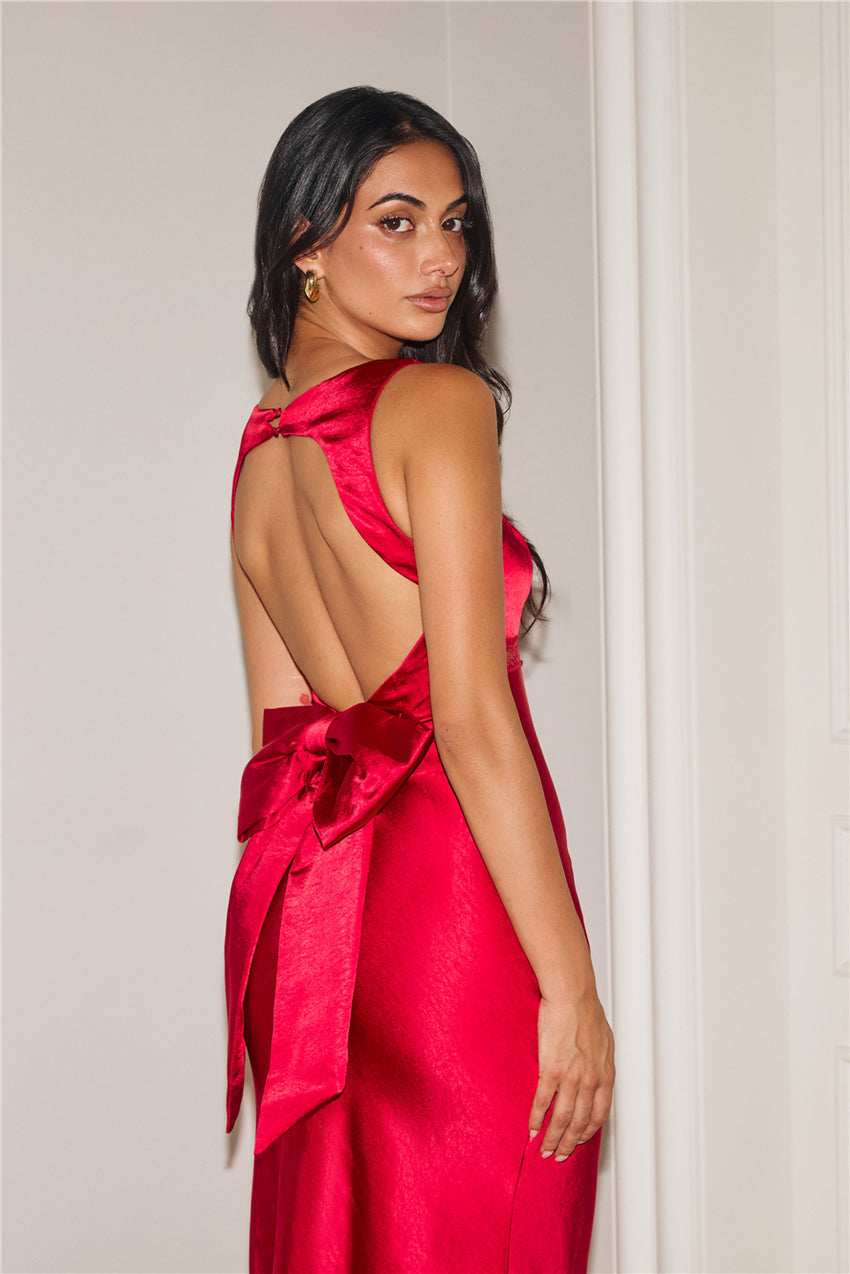 Electric Energy Satin Maxi Dress Red