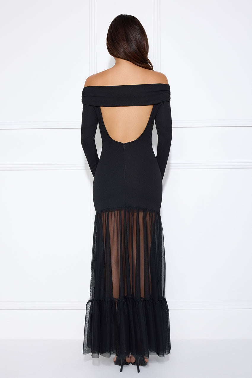 Captivating Gaze Off Shoulder Maxi Dress Black