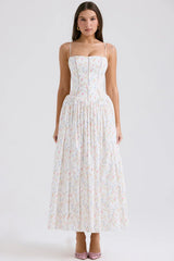 white posy print cotton maxi sundress