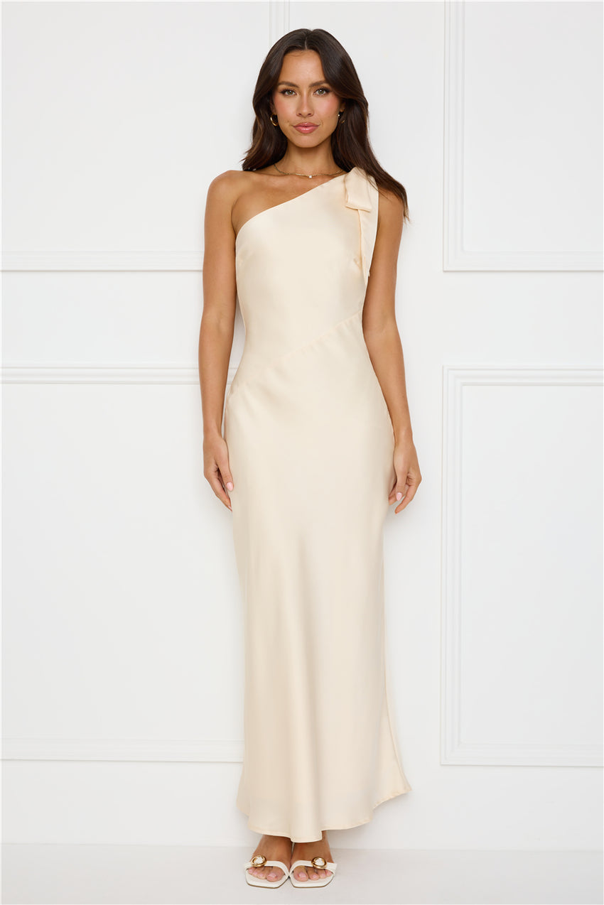 Night Of Distinction One Shoulder Satin Maxi Dress Champagne