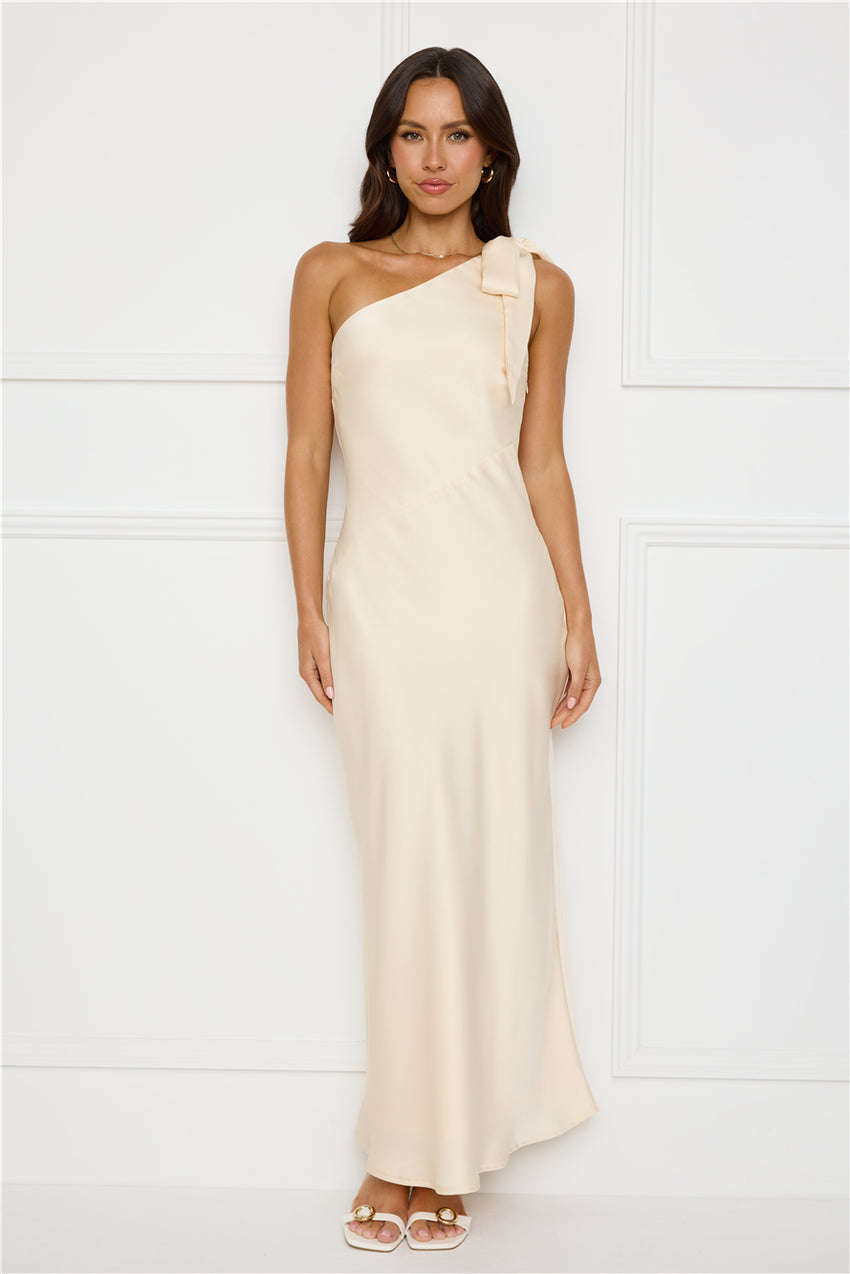 Night Of Distinction One Shoulder Satin Maxi Dress Champagne