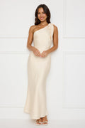 Night Of Distinction One Shoulder Satin Maxi Dress Champagne