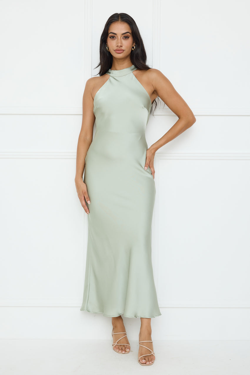 Icon Status Satin Maxi Dress Sage