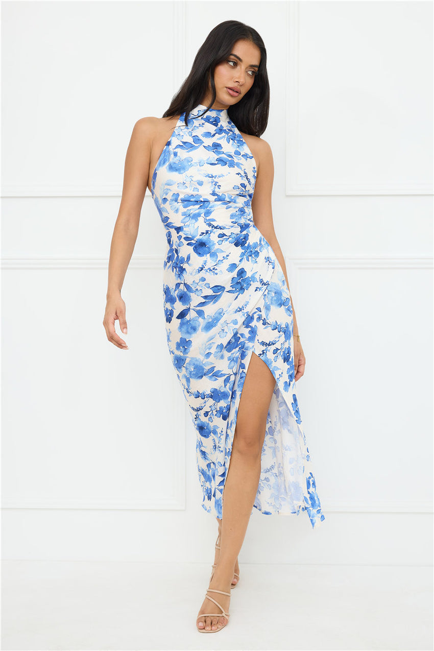Cupid’s Kiss Halter Midi Dress Blue