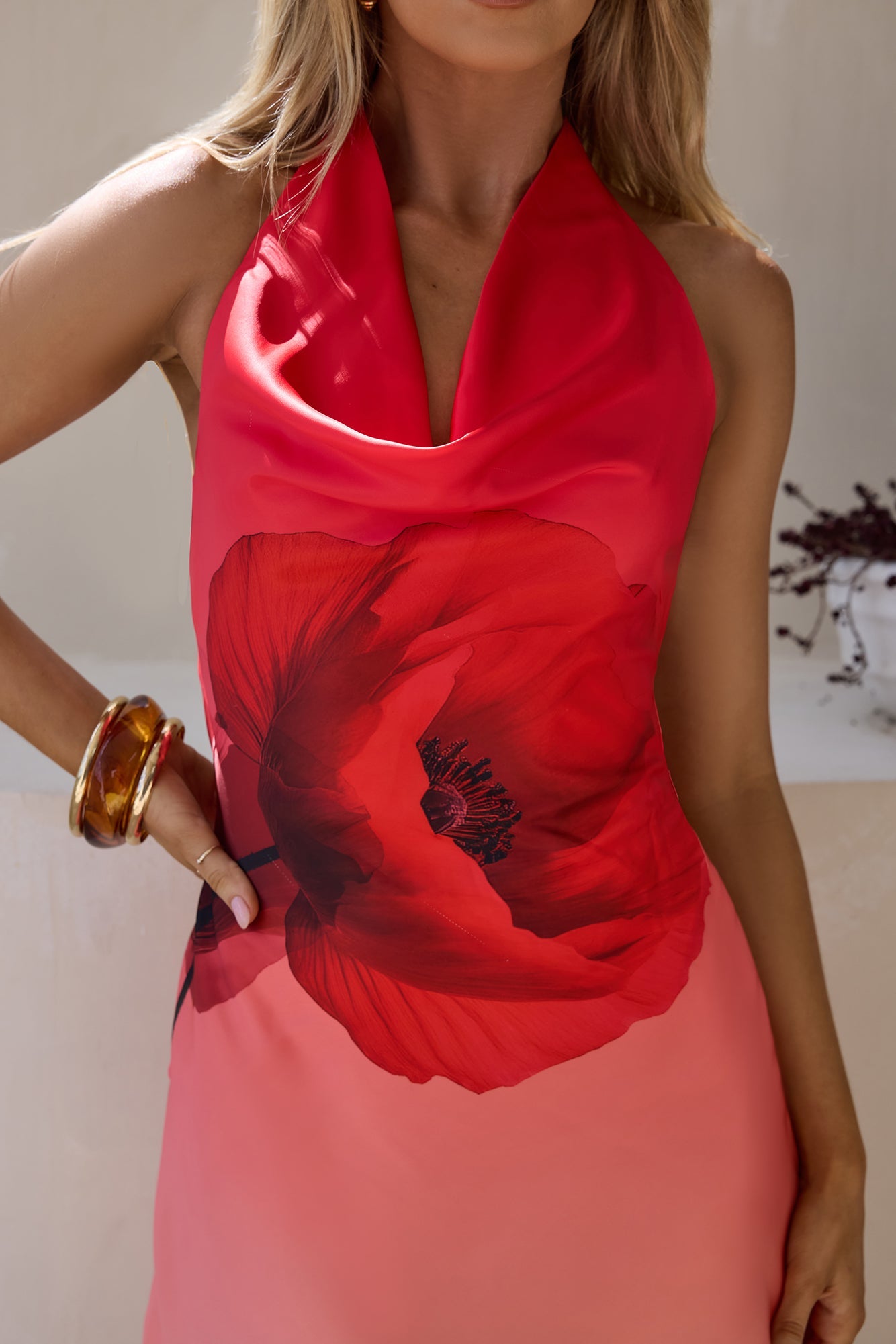 Glamour World Satin Halter Mini Dress Red