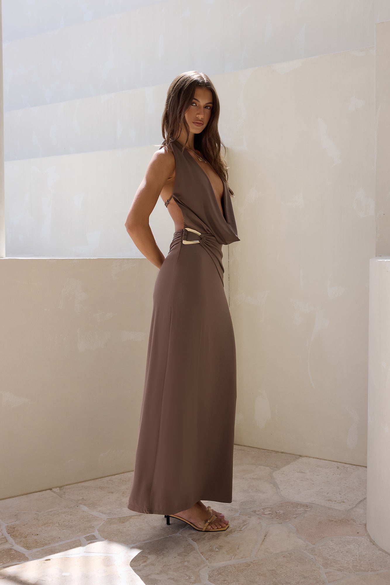 Kiss Journeys Halter Maxi Dress Brown