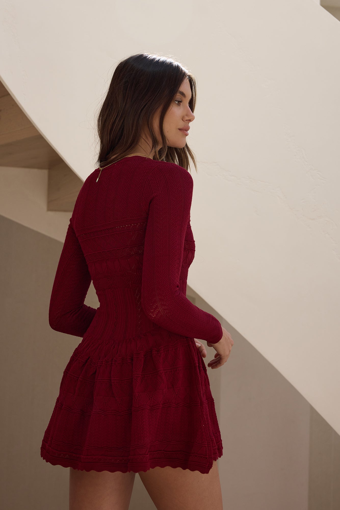 Pretty Portrait Long Sleeve Mini Dress Wine