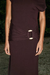 KAMRYN OFF SHOULDER MAXI DRESS - CHOCOLATE