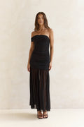 Serene Twilights One Shoulder Mesh Maxi Dress Black