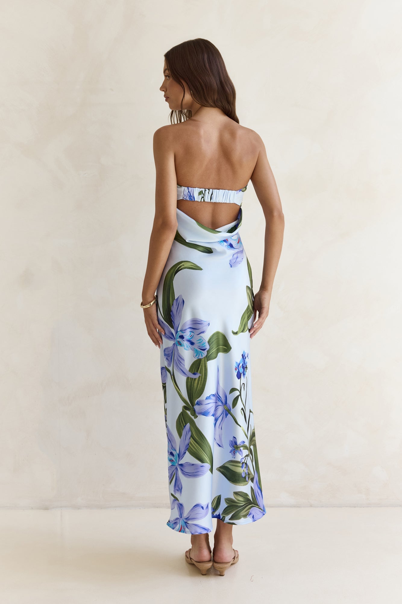 Bells Of Spring Satin Strapless Maxi Dress Blue
