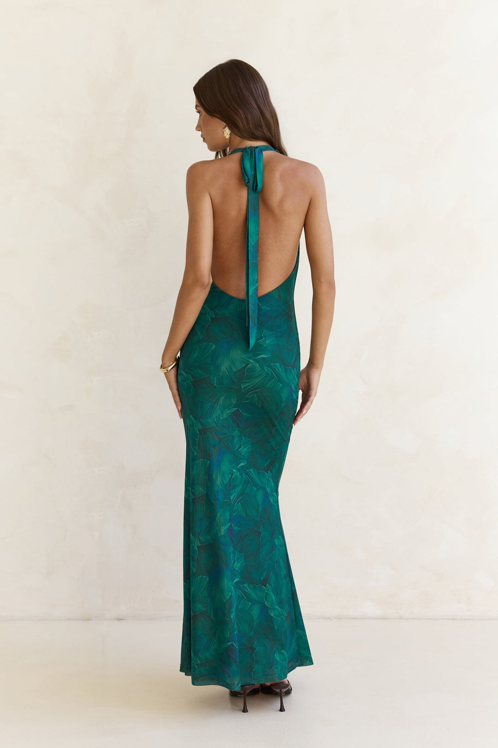 Tangled Vines Mesh Halter Maxi Dress Green