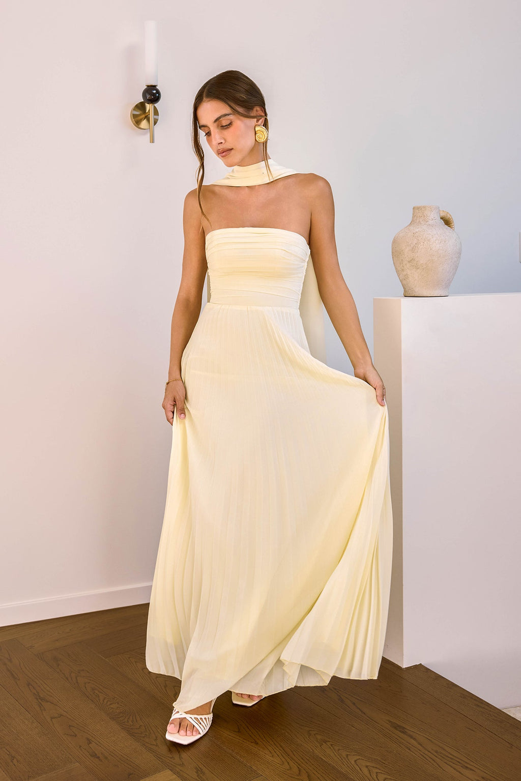 Rosewater Roads Strapless Maxi Dress Yellow