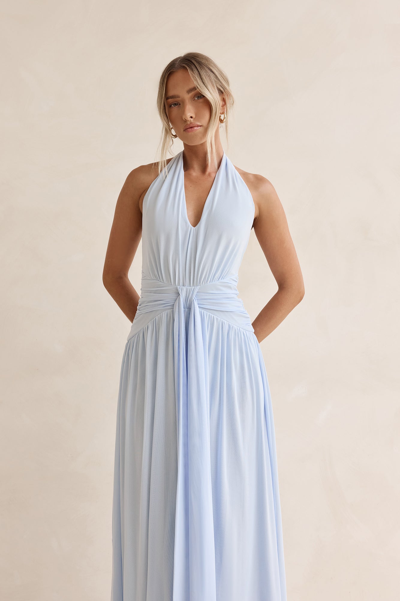 Robin Mesh Halter Maxi Dress Blue