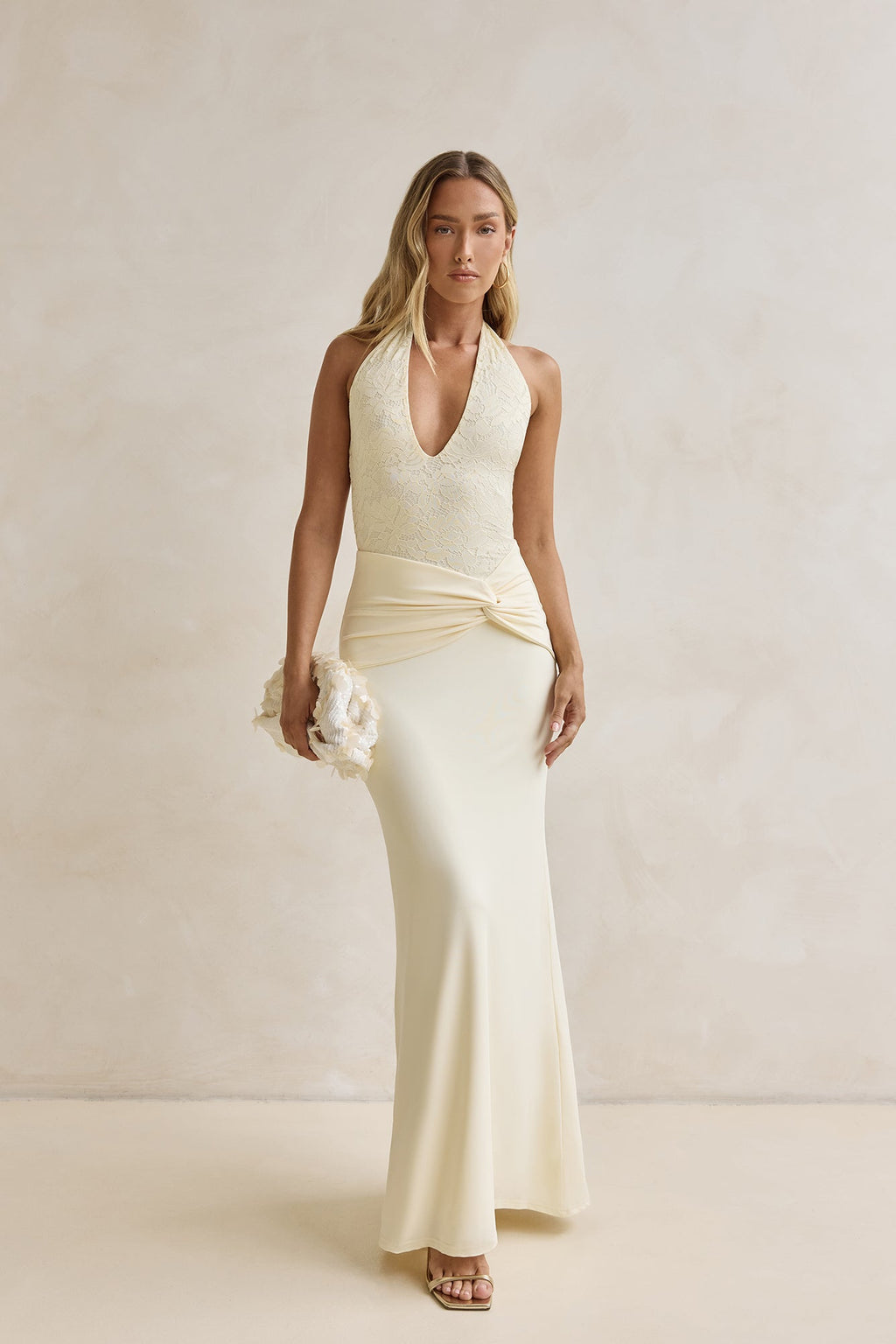 Seaside Glow Halter Maxi Dress Yellow