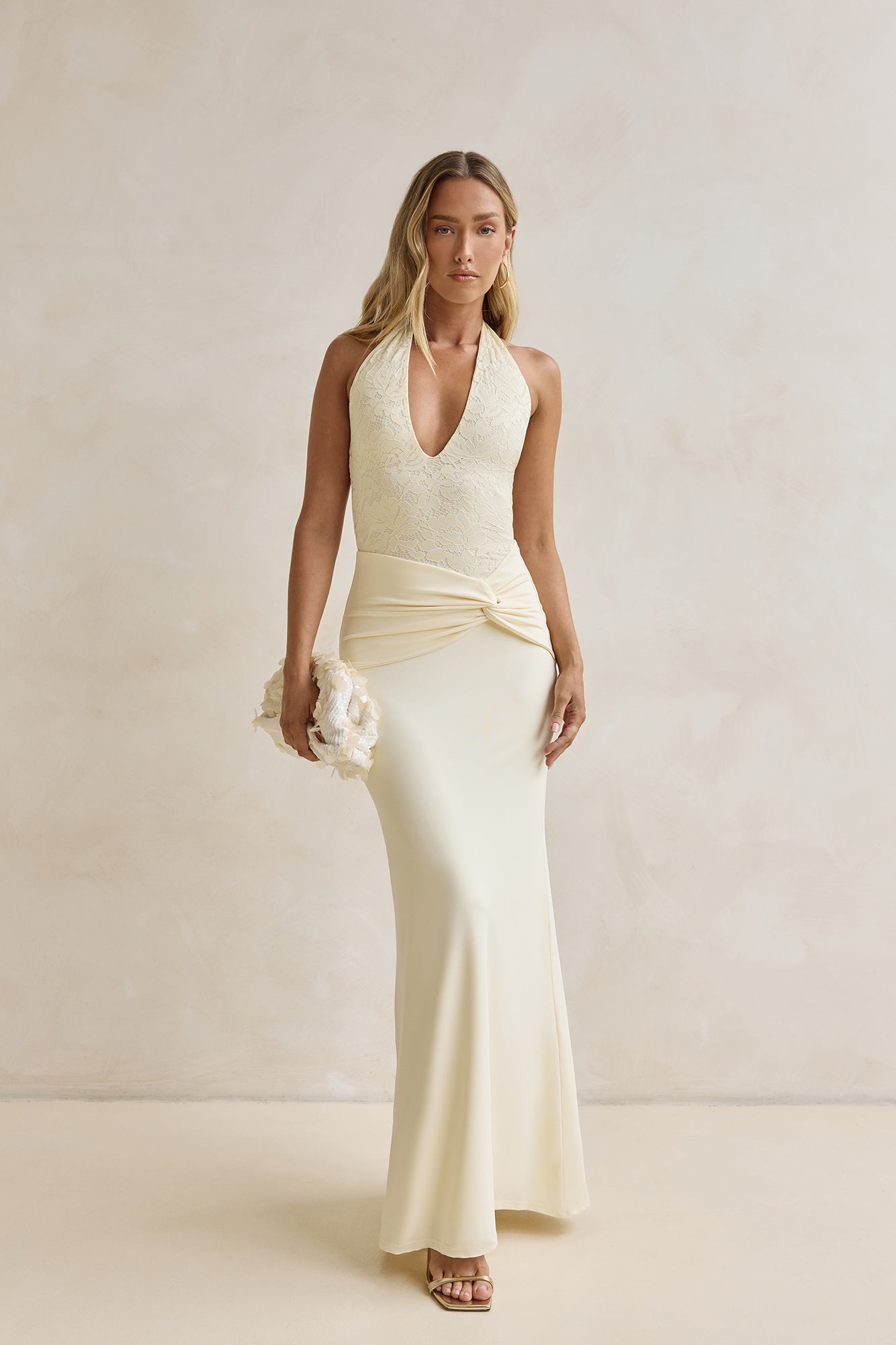 Seaside Glow Halter Maxi Dress Yellow
