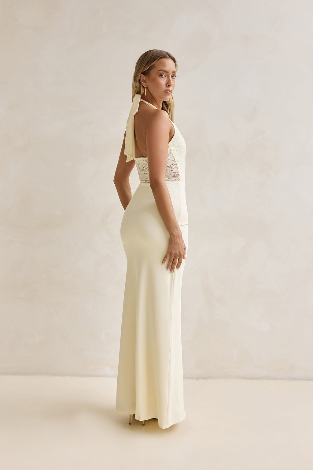 Seaside Glow Halter Maxi Dress Yellow
