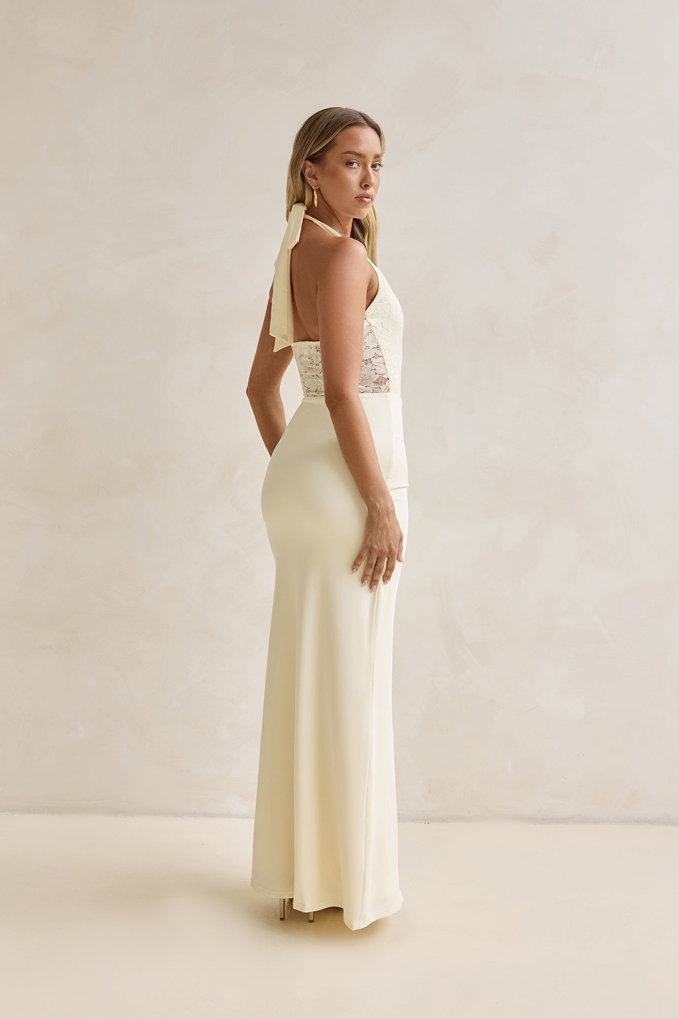Seaside Glow Halter Maxi Dress Yellow