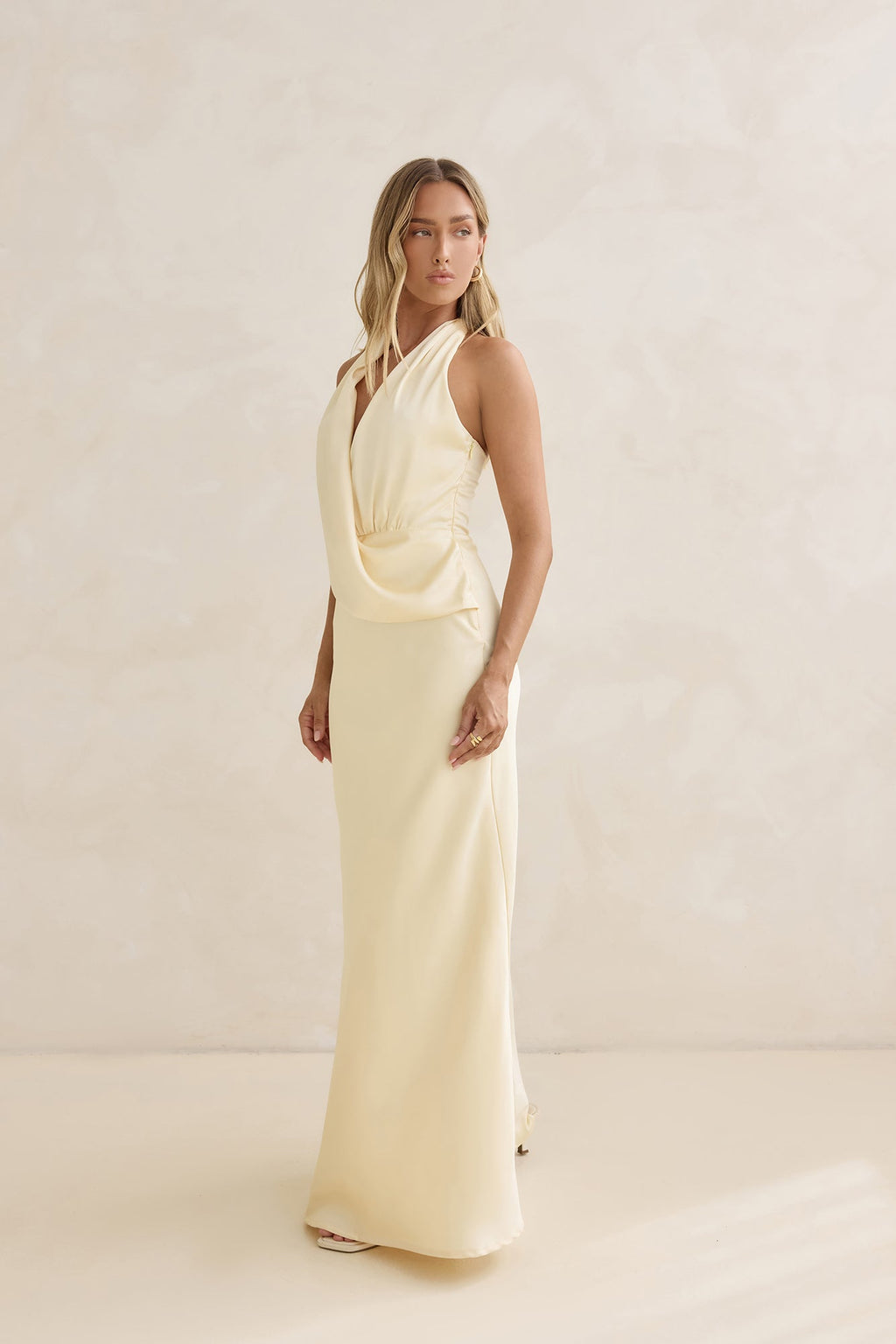 Charm Of Yours Satin Halter Maxi Dress Yellow