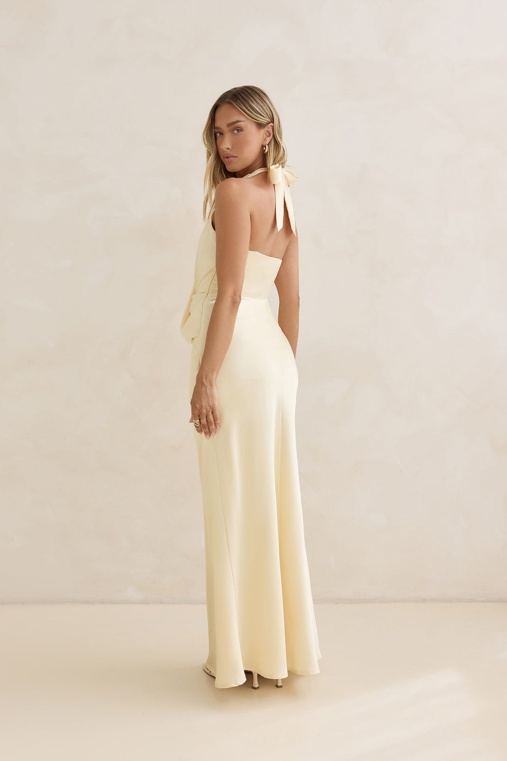 Charm Of Yours Satin Halter Maxi Dress Yellow