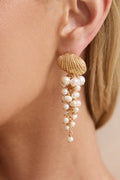 Seashell Pearl Earrings Gold