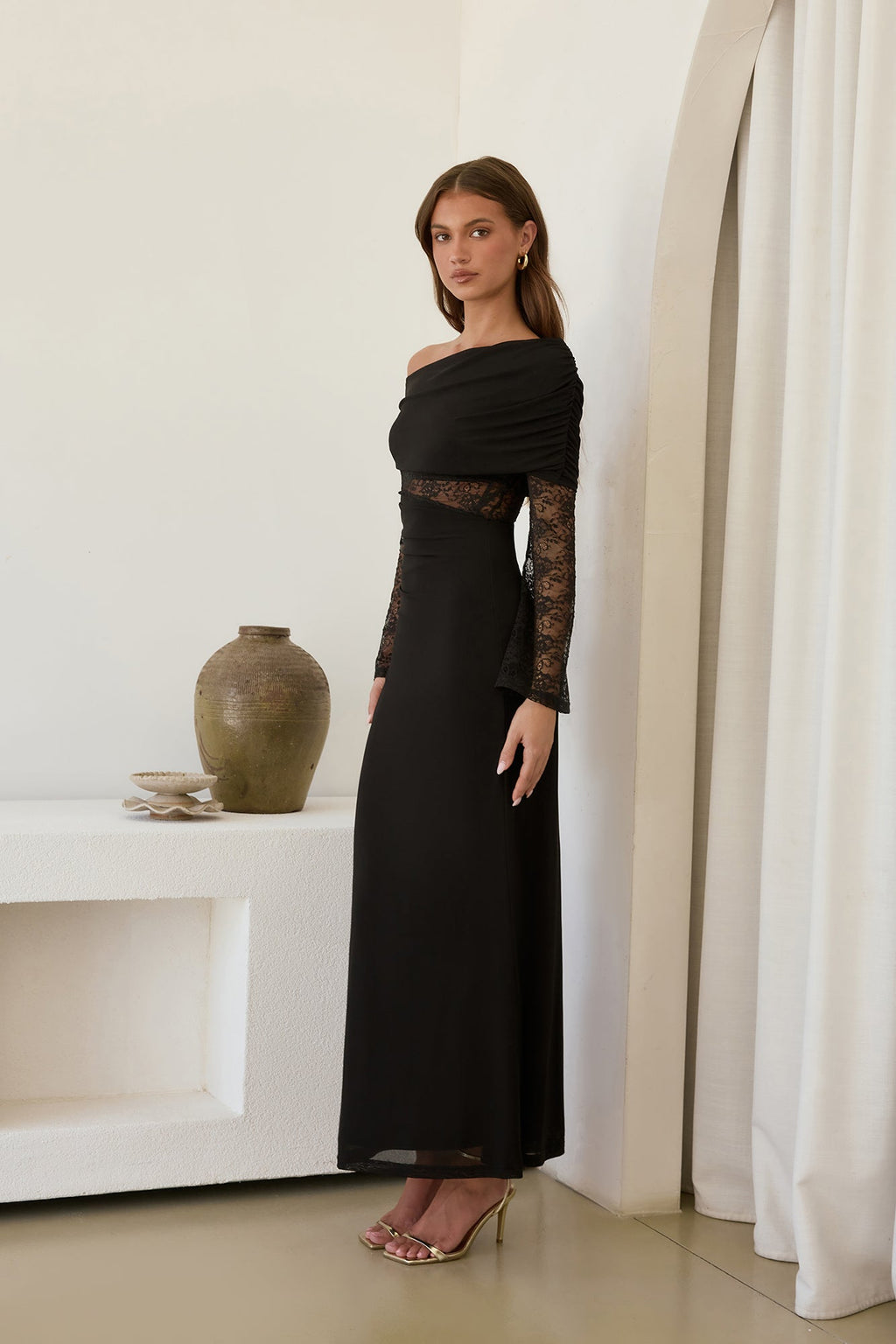Camille Off Shoulder Mesh Maxi Dress Black