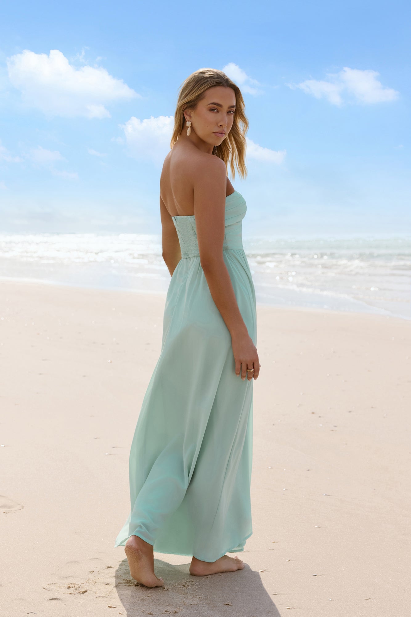 Wishful Seasons Strapless Maxi Dress Green